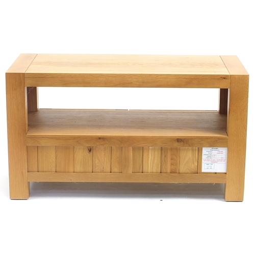 854 - Contemporary light oak stand with two frieze drawers, 55.5cm H x 100cm W x 42.5cm D