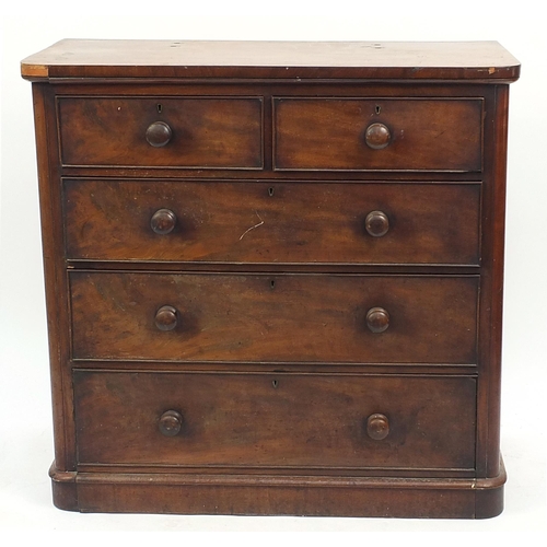 869 - Victorian mahogany five drawer chest, 101.5cm H x 106cm W x 51cm D