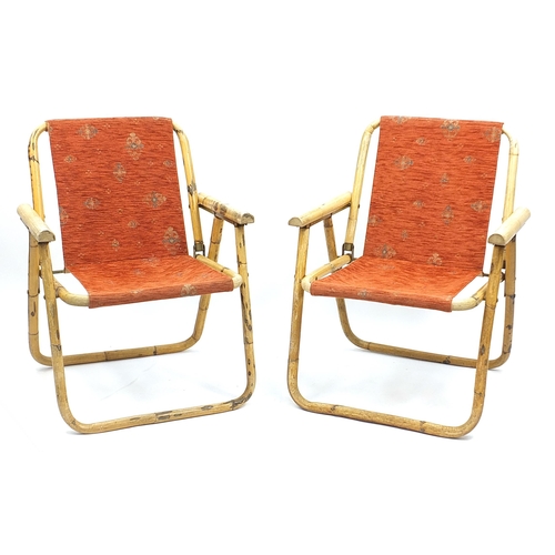 868 - Pair of vintage folding bamboo chairs, 86cm high