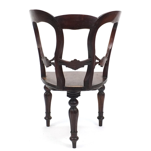 881 - Victorian style mahogany three legged chair, 87cm high