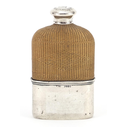 2215 - William Neale, Victorian silver mounted glass hip flask with detachable cup, London 1872, 12cm high