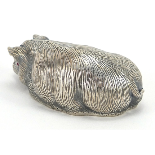 2247 - Silver model of a pig with ruby eyes, impressed Russian marks, 6cm in length, 30.2g