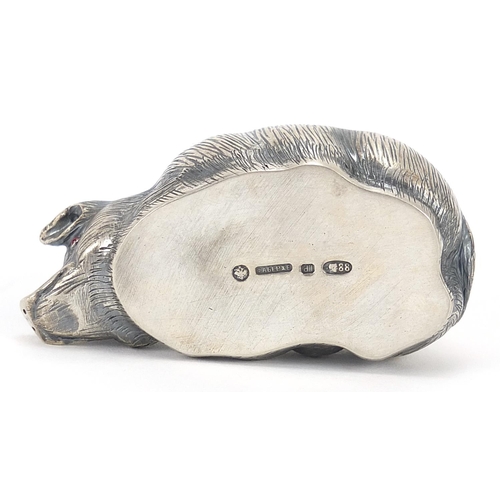 2247 - Silver model of a pig with ruby eyes, impressed Russian marks, 6cm in length, 30.2g