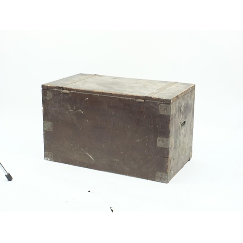 826 - Victorian military interest metal bound pine trunk, 53cm H x 91cm W x 51cm D