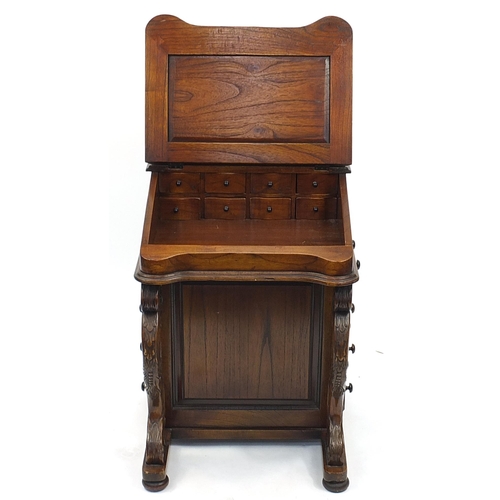 904 - Victorian style oak Davenport with lift up tops and fitted interior with drawers, 82cm H x 54cm W x ... 