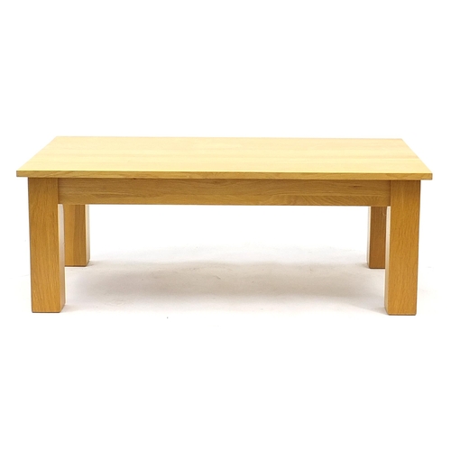 858 - Contemporary light oak coffee table, 41cm H x 110cm W x 59.5cm D