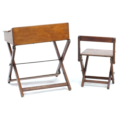 848 - Industrial style child's folding desk with chair, the desk 60cm high