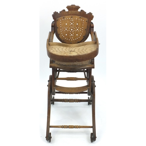 849 - Edwardian oak child's high chair, 92cm high