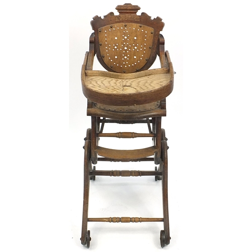 849 - Edwardian oak child's high chair, 92cm high