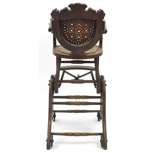 849 - Edwardian oak child's high chair, 92cm high