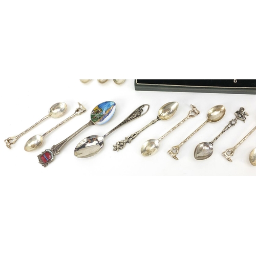 2266 - Silver spoons and jewellery including a set of twelve teaspoons with water buffalo terminals and a s... 