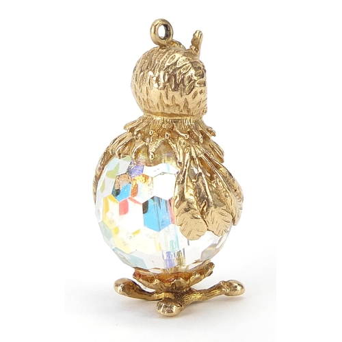 1647 - 9ct gold and crystal owl charm, 3cm high, 12.8g