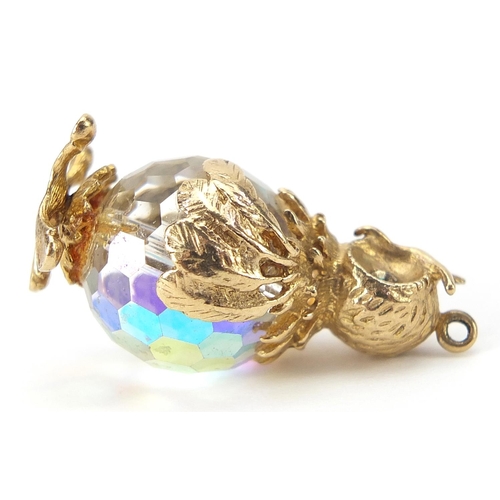 1647 - 9ct gold and crystal owl charm, 3cm high, 12.8g