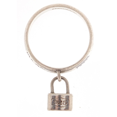 1767 - Tiffany & Co sterling silver padlock ring, size P, 4.1g