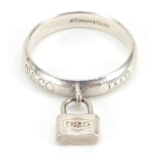 1767 - Tiffany & Co sterling silver padlock ring, size P, 4.1g