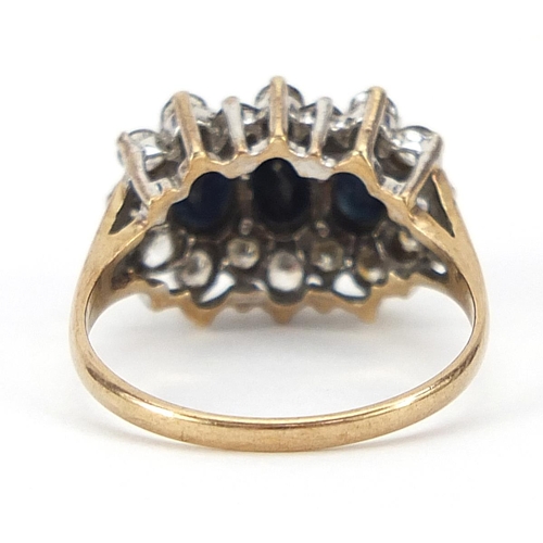 1885 - 9ct gold sapphire and clear stone ring, size M, 3.0g