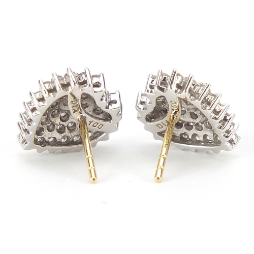 1635 - Pair of 18ct gold diamond and clear stone love heart stud earrings, 1.2cm high, 4.0g