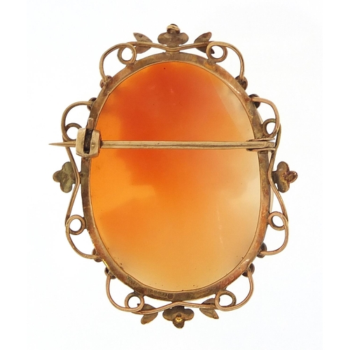 1872 - 9ct gold mounted cameo maiden head brooch, 4.1cm high, 7.1g