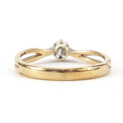 1918 - 9ct gold diamond solitaire ring, size K/L, 1.5g