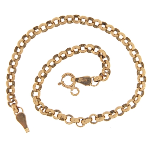 1945 - 9ct gold Belcher link bracelet, 18.5cm in length, 1.8g