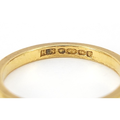 1676 - 22ct gold wedding band, size M, 3.3g