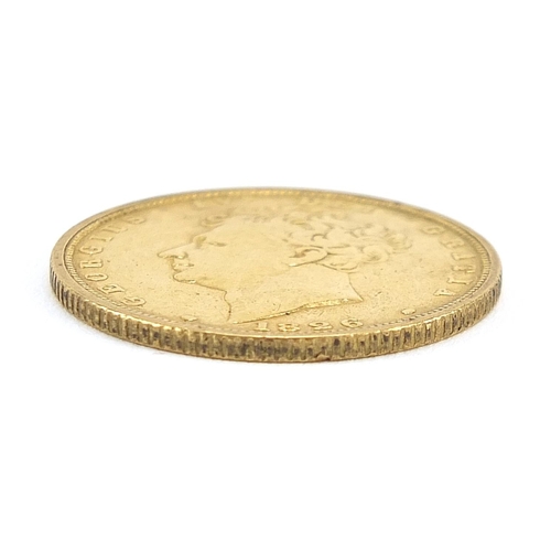 5 - George IV 1826 gold shield back sovereign - this lot is sold without buyer’s premium, the hammer pri... 