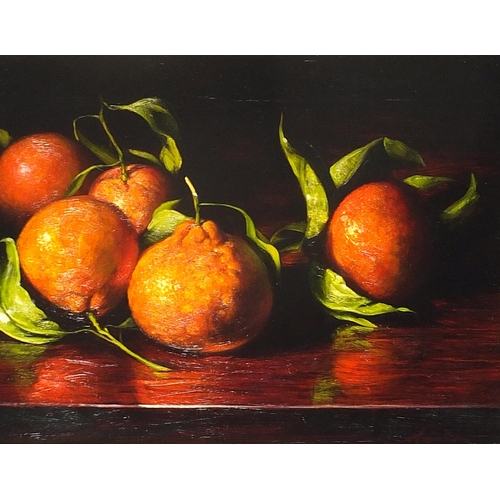 263 - Still life fruit, pair of oil on boards, indistinctly signed, possibly Martin, mounted and framed, e... 