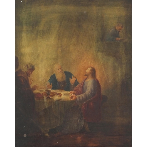 114 - After Rembrandt Van Rijn - The Supper at Emmaus, 19th century Dutch school watercolour, framed and g... 