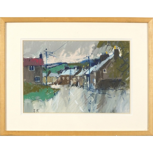 964 - John Tookey - Village landscape, monogramed pastel, mounted, framed and glazed, 23.5cm x 16cm exclud... 