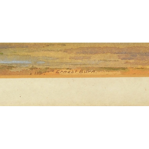 1119 - Ernest Burn - A view from Dunwich, Suffolk, signed watercolour, Bentalls label and inscribed in penc... 