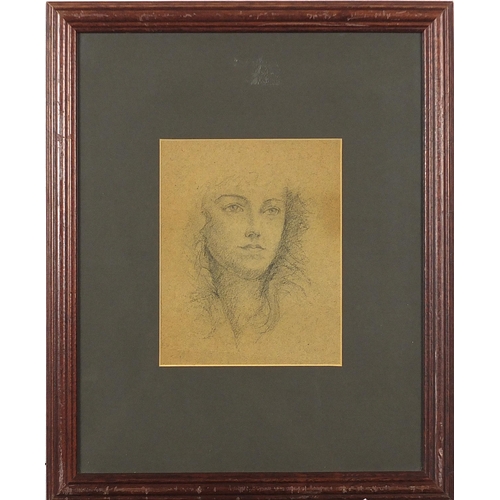 940 - Portrait of a young female, pencil drawing, mounted, framed, 18.5cm x 15cm excluding the mount and f... 