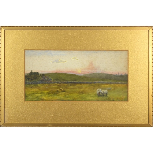 960 - Frederick William Jackson - Sheep grazing in a meadow at sunset, late 19th/early 20th century signed... 