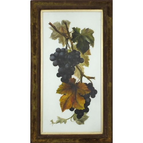 775 - Still life, grapevines and peaches, pair of mixed medias on opaque glass, R Jackson & Son Liverpool ... 