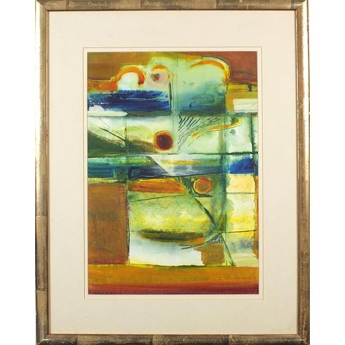 961 - Eileen Sey - Moon and Tides, acrylic, Hampshire Contemporary Artists label verso, mounted, framed an... 