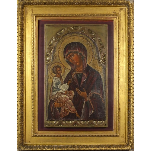 289 - Madonna and child, Orthodox religious icon, oil, mounted and framed, 49cm x 30cm excluding the mount... 