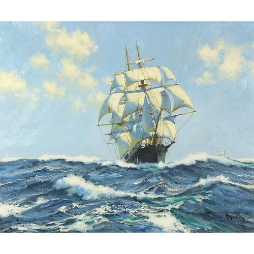 1078 - Sailing ship at sea, maritime interest oil on canvas, mounted and framed, 59cm x 49cm excluding the ... 