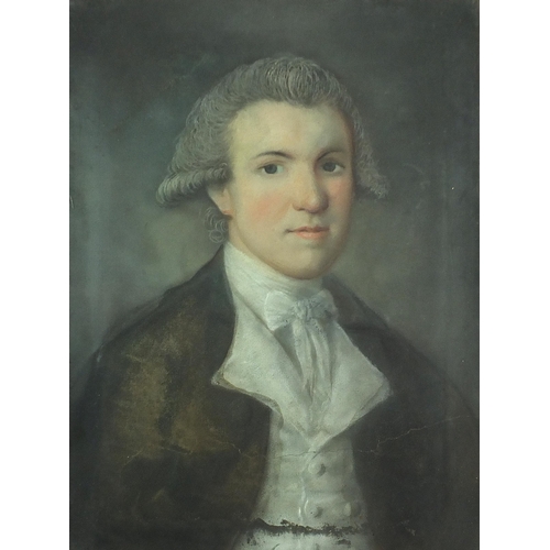 69 - Head and shoulders portrait of a gentleman wearing a wig, 18th century English school pastel on pape... 