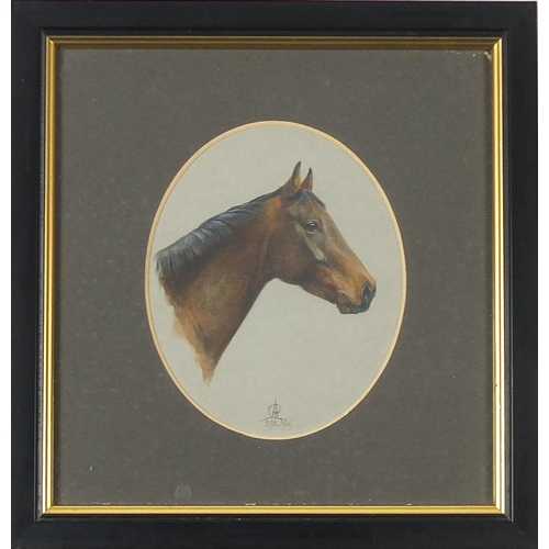 1198 - R Anne Upson - Portrait of a horse, monogrammed and dated Victorian style oval oil, mounted, framed ... 