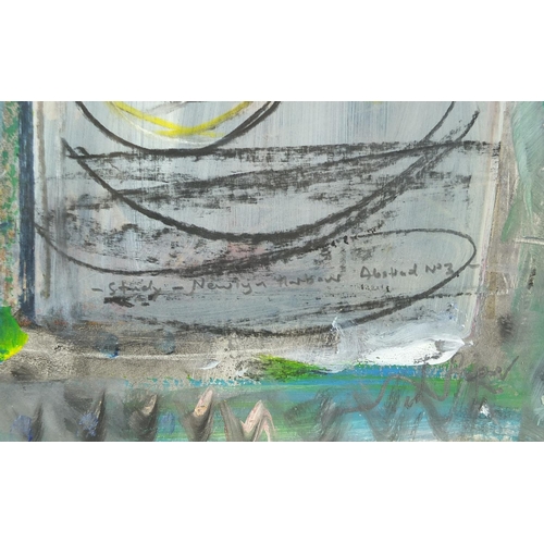 1007 - Abstract composition, geometric shapes, mixed media, mounted, framed and glazed, 63cm x 35cm excludi... 