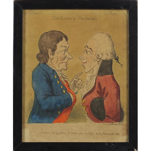 219 - After George Cruikshank - Tewksbury Portraits, late 18th century print in colour, published by Allen... 