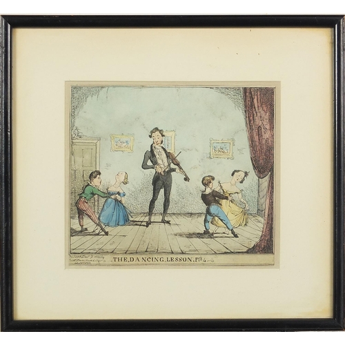 220 - After George Cruikshank - The Dancing Lesson, early 19th century print in colour, published December... 