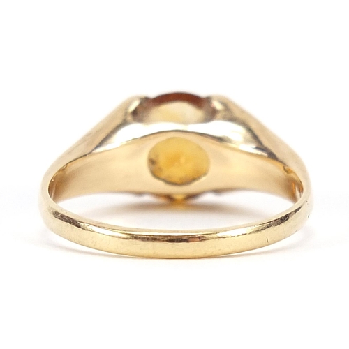 1938 - 9ct gold citrine solitaire ring, size L, 2.1g