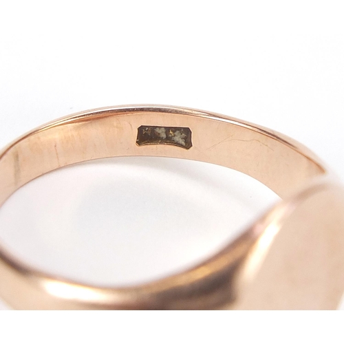 1871 - Edwardian 9ct rose gold signet ring, Birmingham 1916, size R, 4.8g