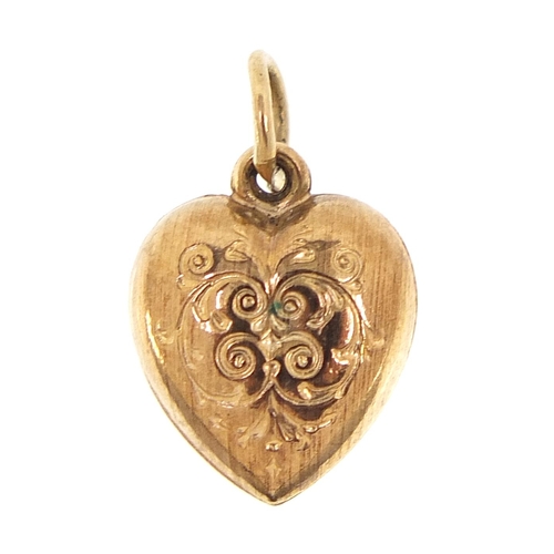 2002 - Unmarked 9ct gold love heart charm, 1.2cm high, 0.5g