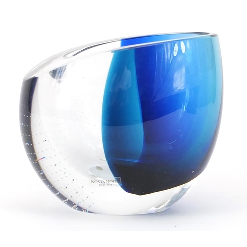 104 - Goran Warff for Kosta Boda, Swedish blue and clear art glass vase, signed to the base, 12.5cm high