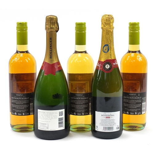 1031 - Five bottles of alcohol including 75cl Bollinger Special Cuvee champagne and 750ml Baron de Rothberg... 