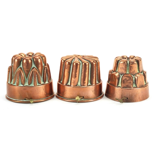 179 - Three 19th century copper jelly moulds including two by Trotter of Paris, one impressed D 67, the la... 