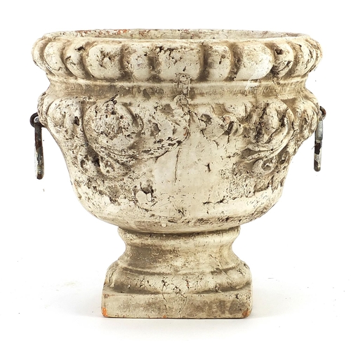 1266 - Classical painted terracotta planter with ring handles, 24cm high