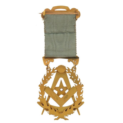 471 - 9ct gold masonic jewel set with a diamond presented to Bro James Simpson by the Office Bearers and B... 