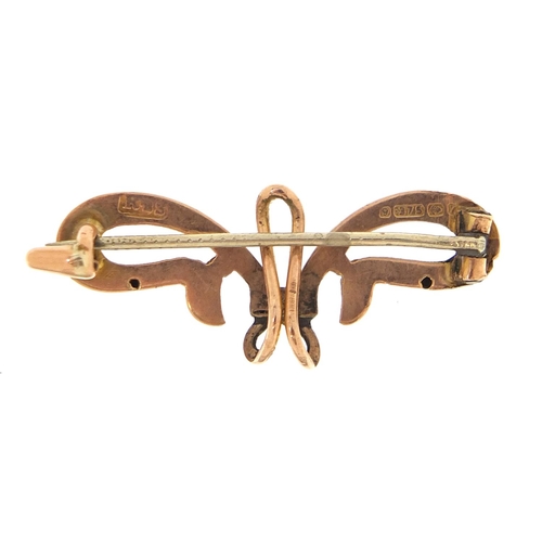 2099 - 9ct gold bow bar brooch, 3cm wide, 1.7g